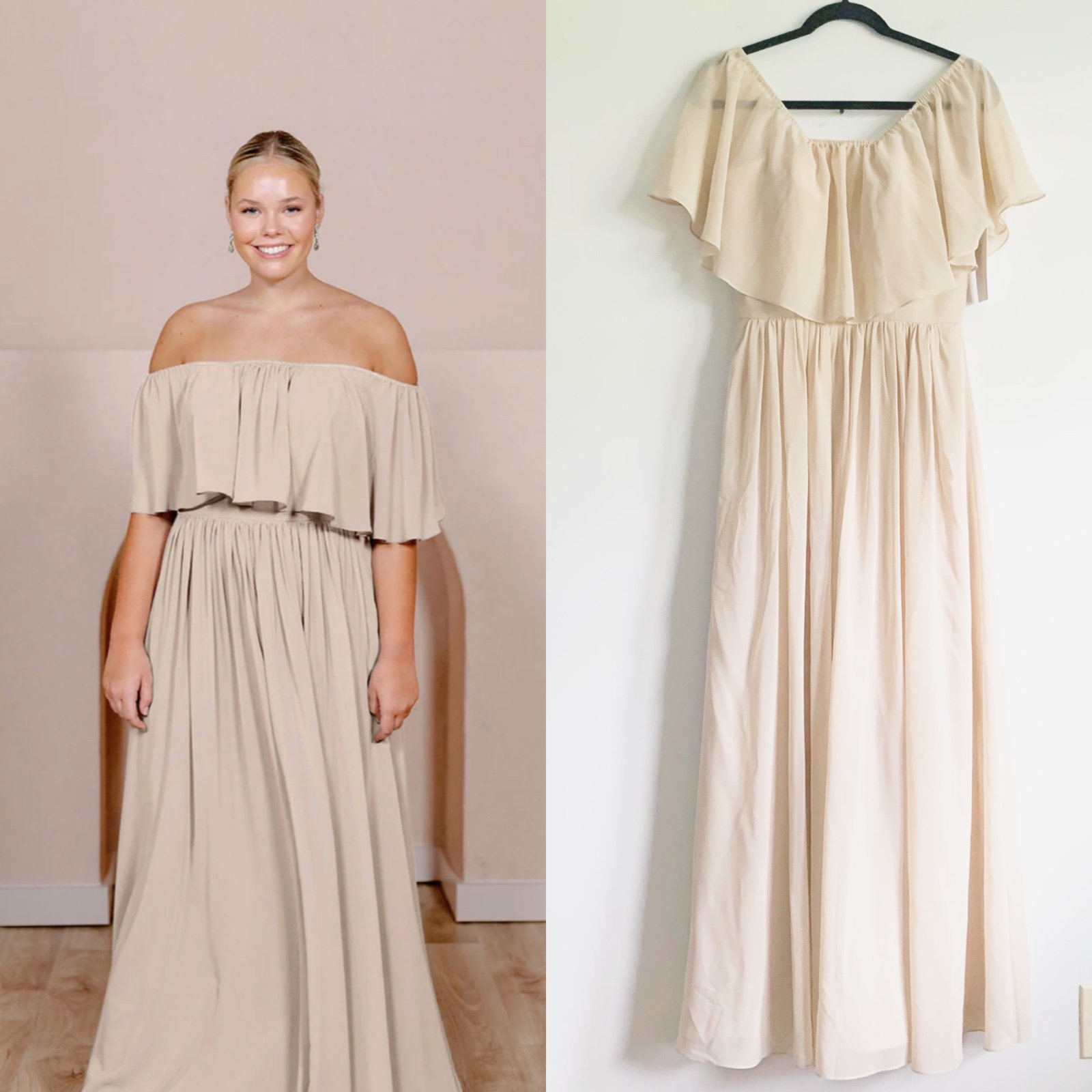 NWT Revelry Abigail Chiffon Dress Champagne Bridesmaids Dress