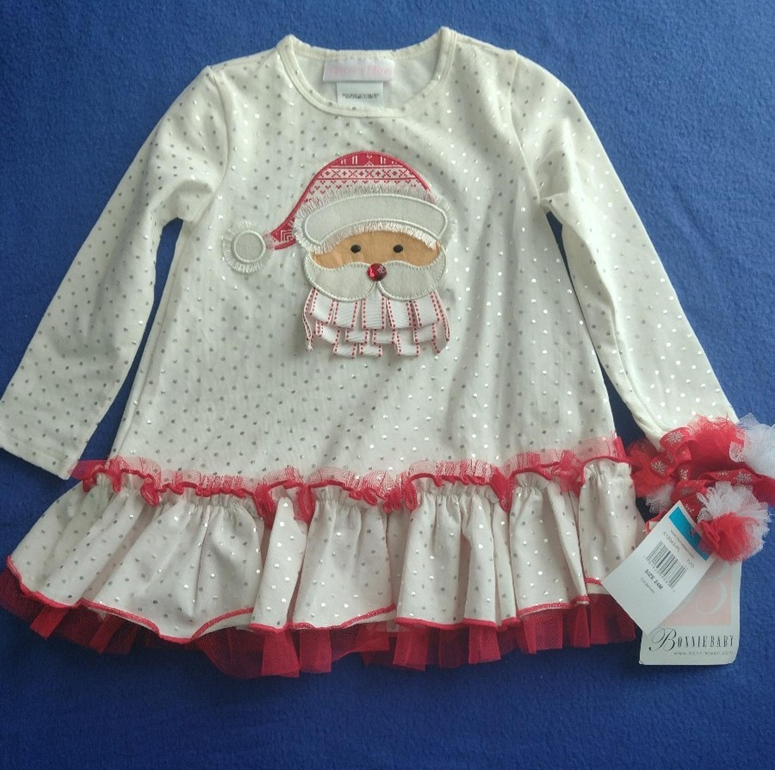 Bonnie Baby Santa Christmas Top with Matching Hair ties