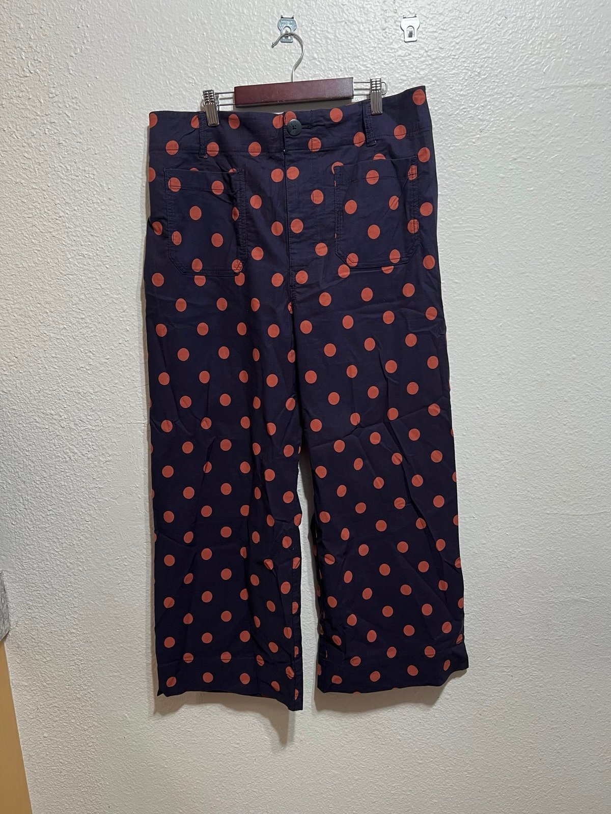 Maeve Anthropologie The Colette Blue Polka Dots Wide Leg Pants Size 32