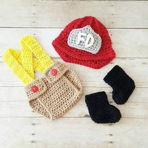 Crochet Firefighter Baby Outfit