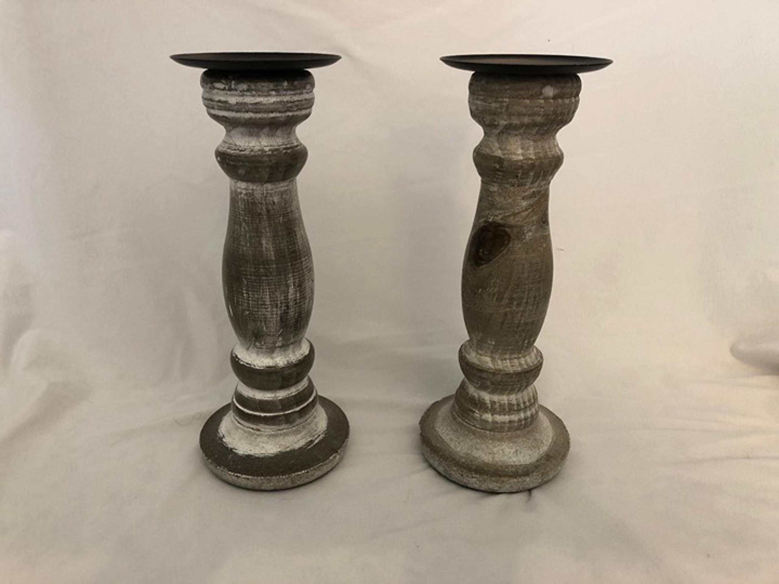 Wood Gray & White Distressed Candle Holders - Set of 2