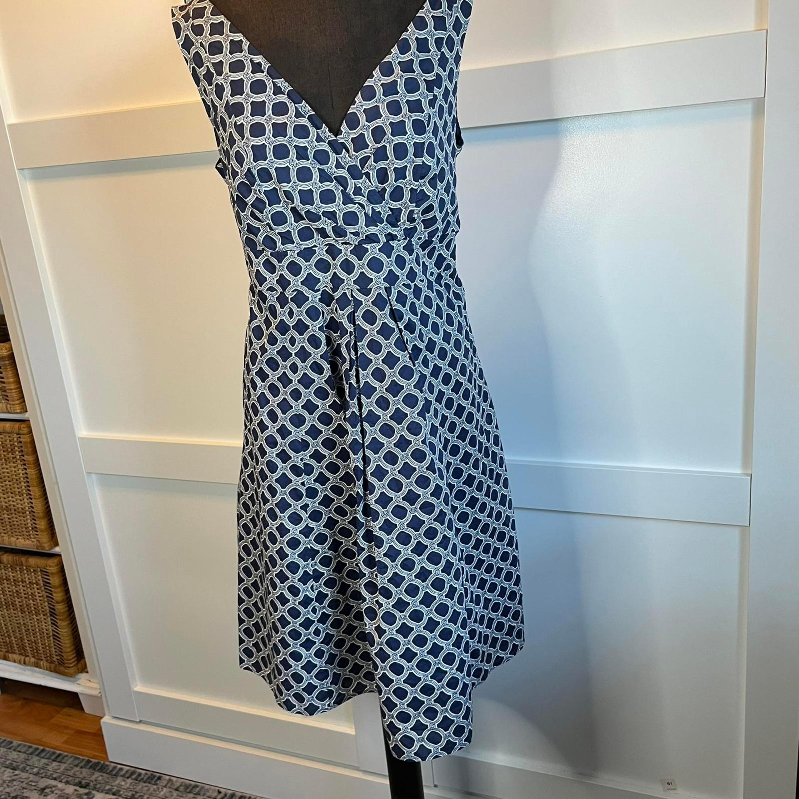 Lands End Navy Blue / White Patterned Dress