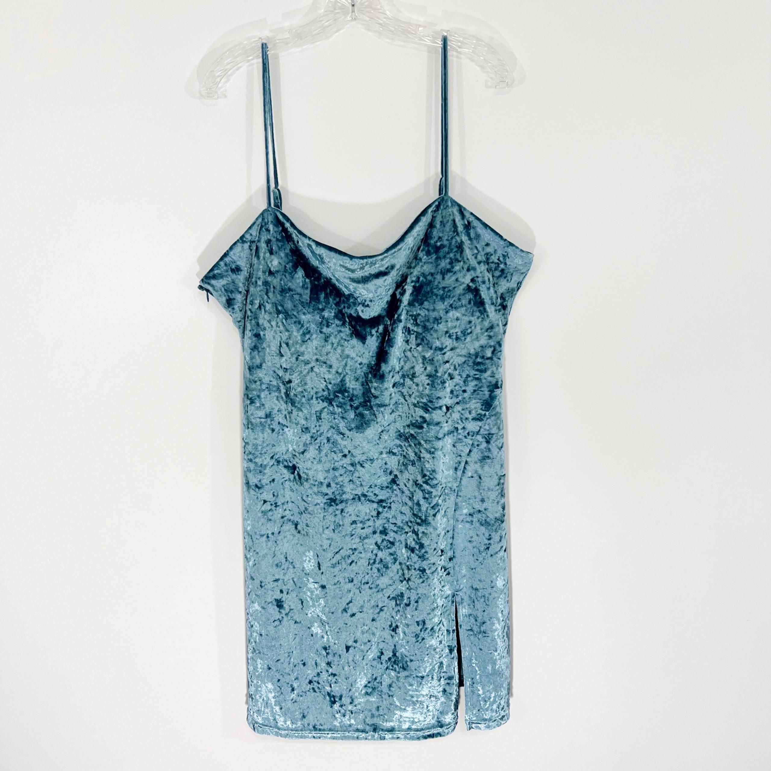 Buffbunny Frozen Crushed Velvet Mini Dress in Polar Ice Blue Size XXL
