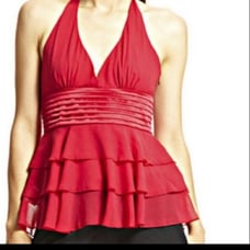 BCBGMaxAzria red Tiered Ruffle Halter Top