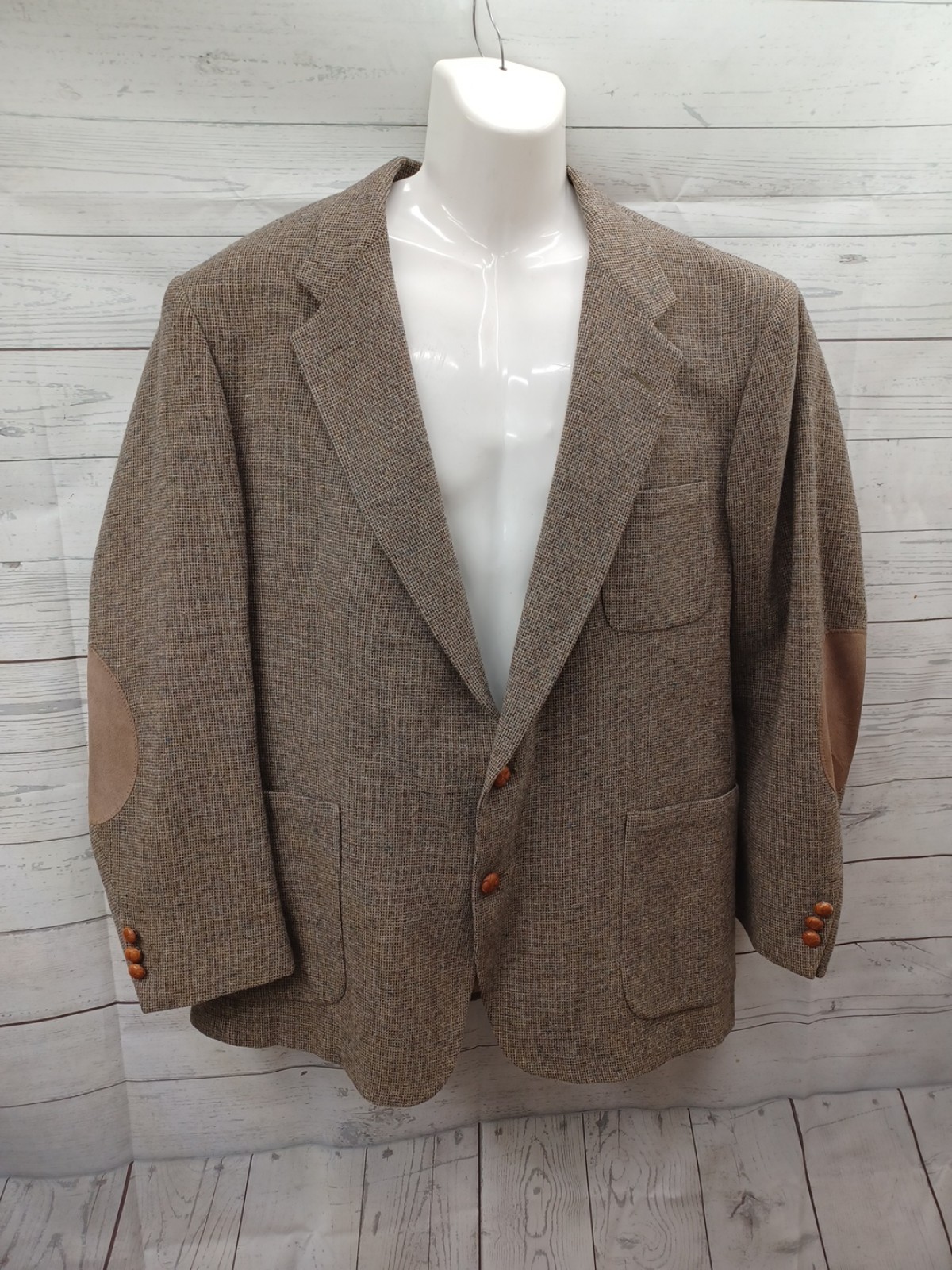 Stewart County Sport Western Jacket Confetti Wool Tweed 48R Suede Elbows