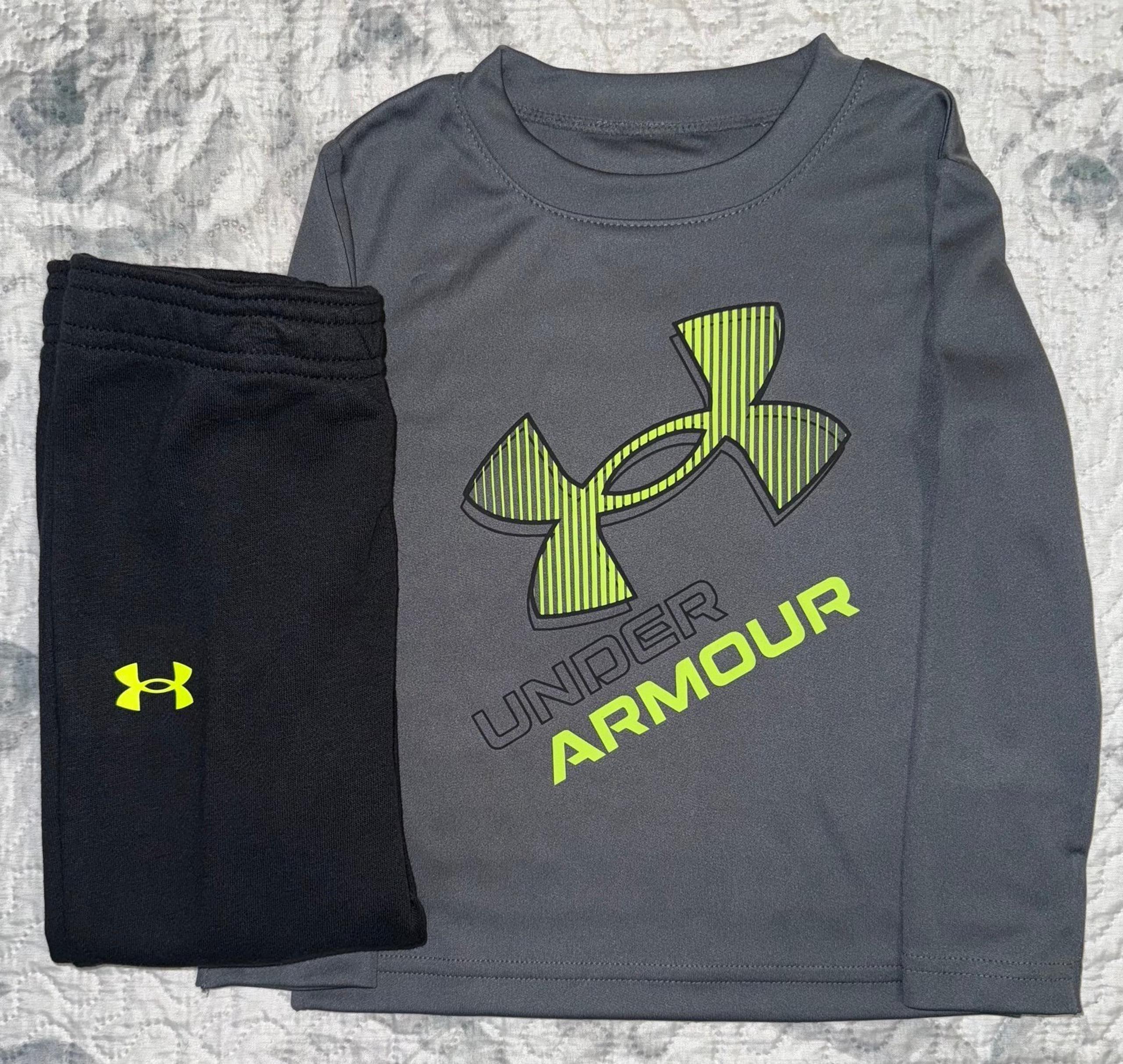 Boys Toddler Under Armour Gray/Lime Long Sleeve & Black/Lime Joggers Sz/ 2T