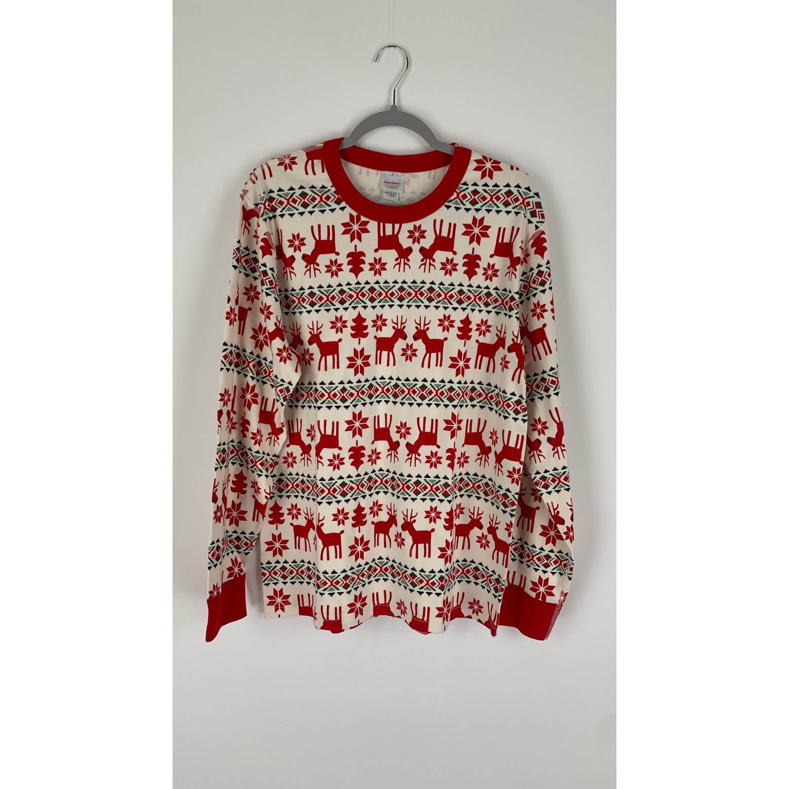 Hanna Andersson Unisex Long John Pajama Top Size XL Christmas Reindeer Red New