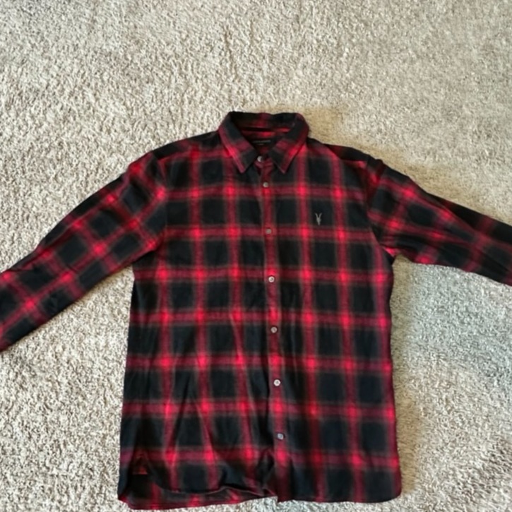AllSaints Ursa Flannel Shirt (L) – Fire Red Check – Relaxed Fit