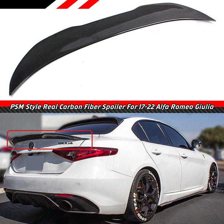 NEW 2017-2022 ALFA ROMEO GIULIA HIGH KICK Real Carbon Fiber Trunk PSM Spoiler