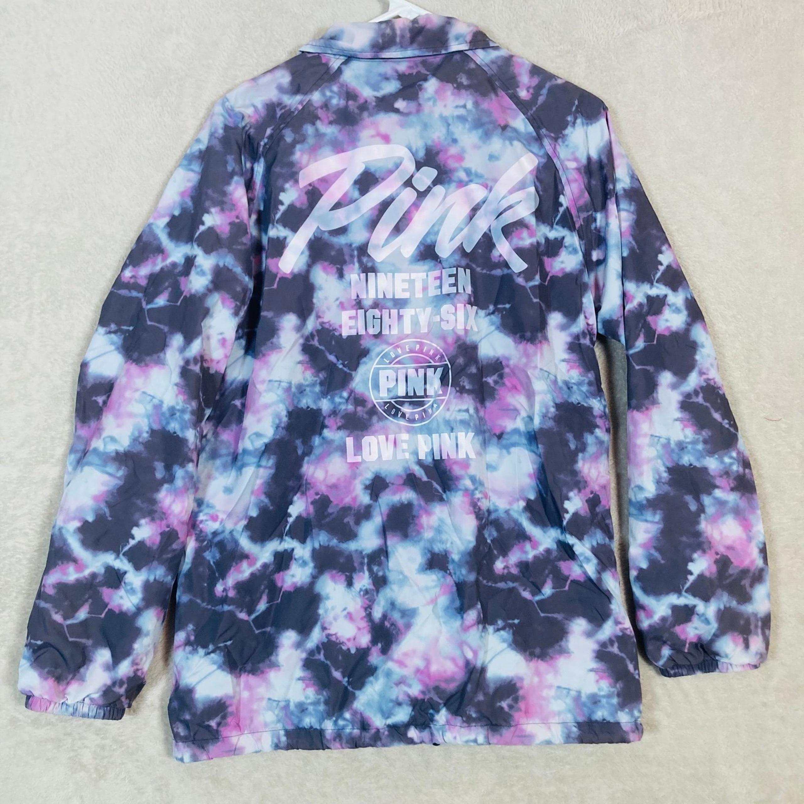 Victoria's Secret Pink Windbreaker Snap Button Coat Jacket Tye Dye Purple Sz XS