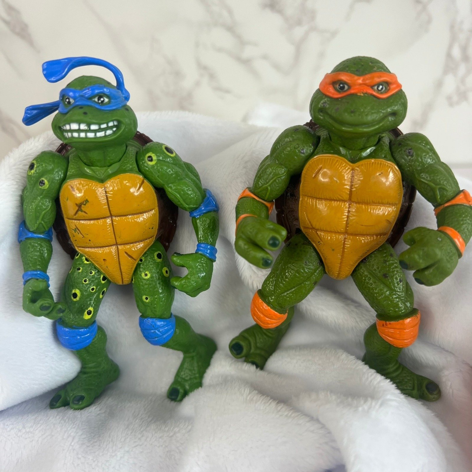 Vintage 1992 TMNT Movie Star Leo and Mikey Soft Rubber Bodies 4.5 inches Tall