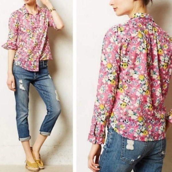 Anthropologie Holding Horses Isla Floral Blouse Long Sleeve Button-Down Shirt 6