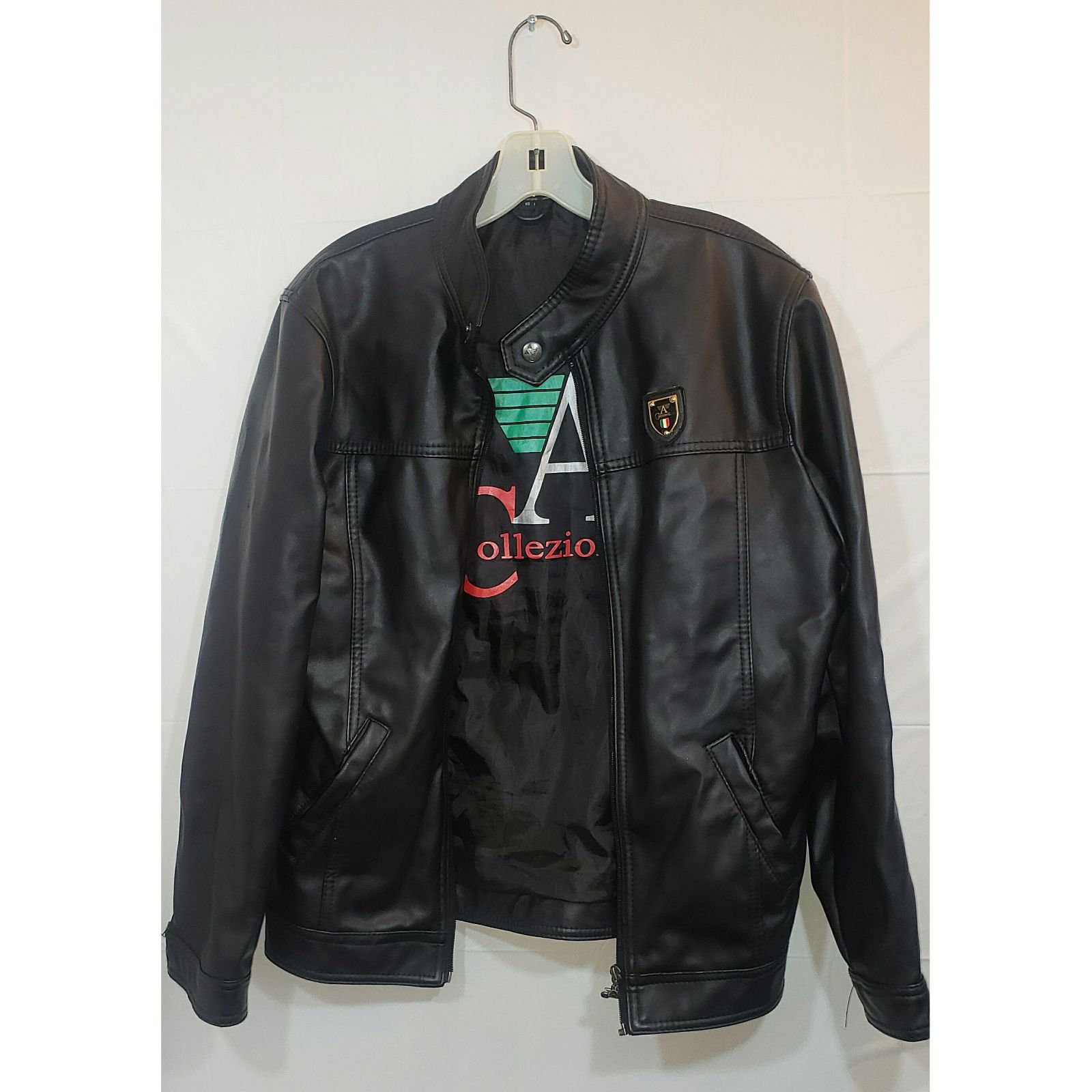 Armani Collezioni Black Mens Leather Jac