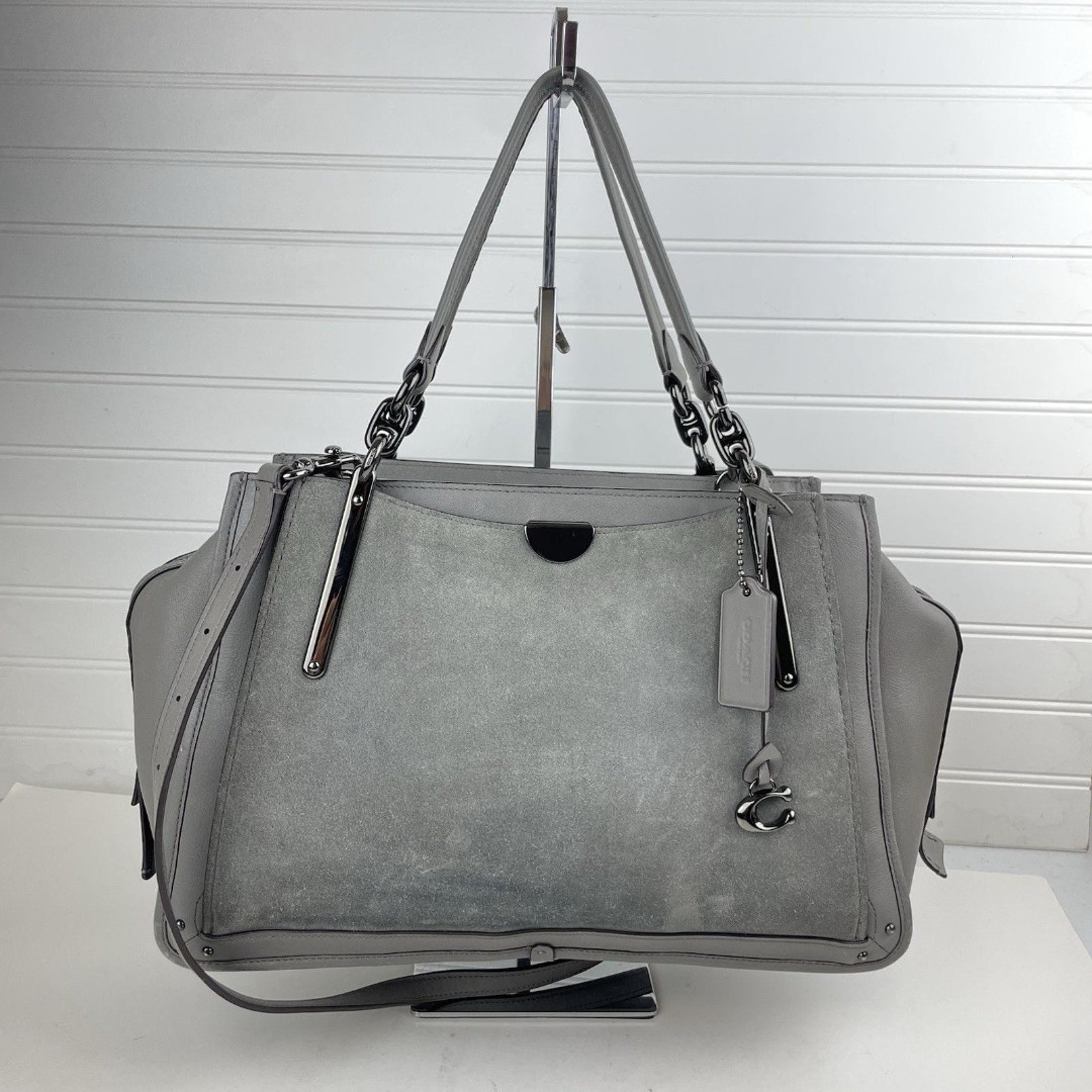 Coach Dreamer 36 Suede Satchel Leather Purse Shoulder Bag Gray Gunmetal 32316