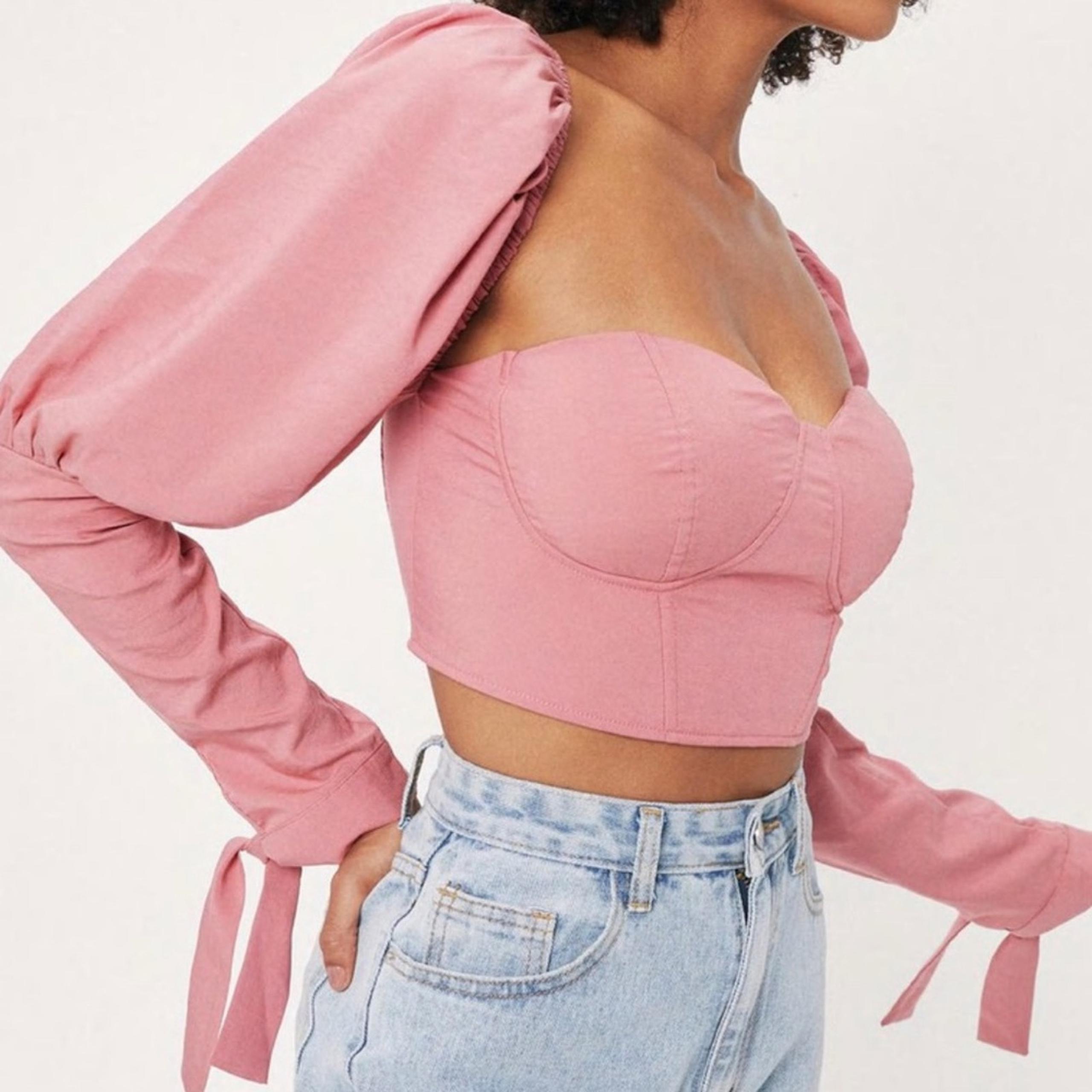 Nasty gal puff sleeve corset crop top pink size 10