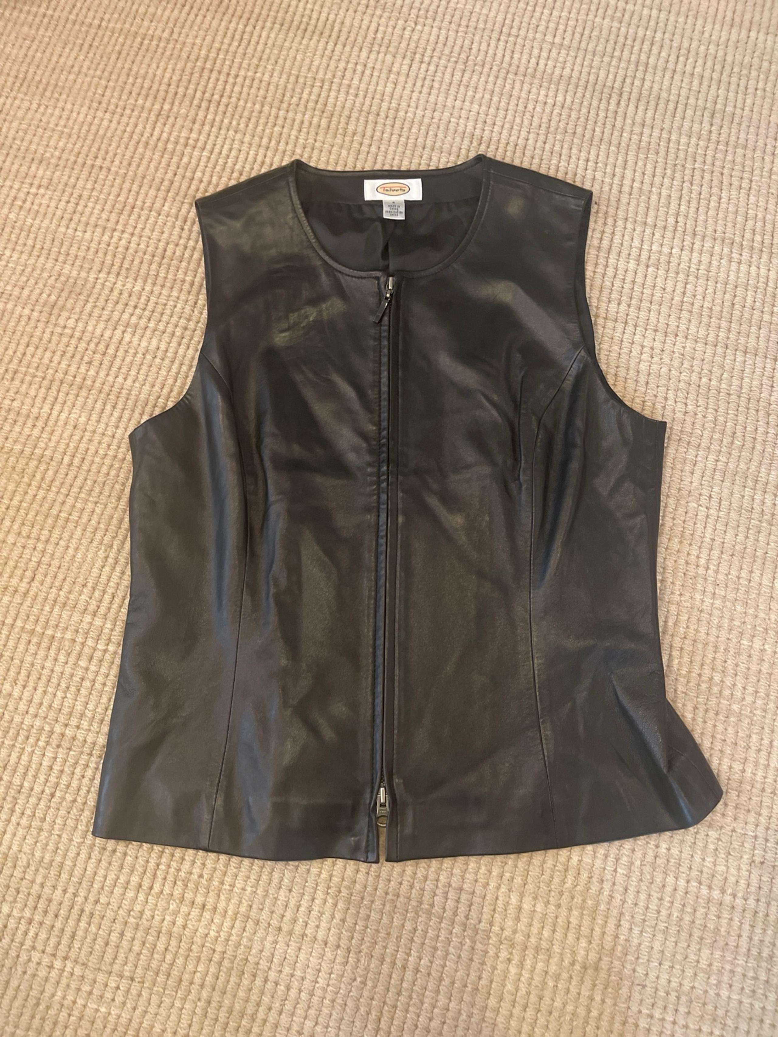 Talbots Black 100% Leather Vest size 6