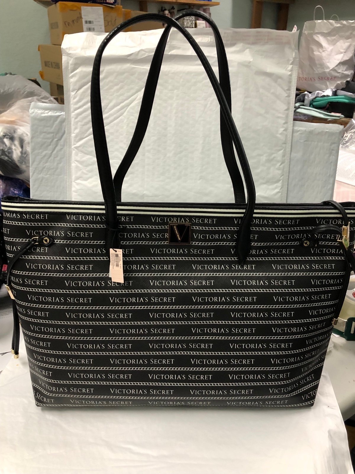 Victoria’s Secret Black Logo Shoulder Tote Bag NWT