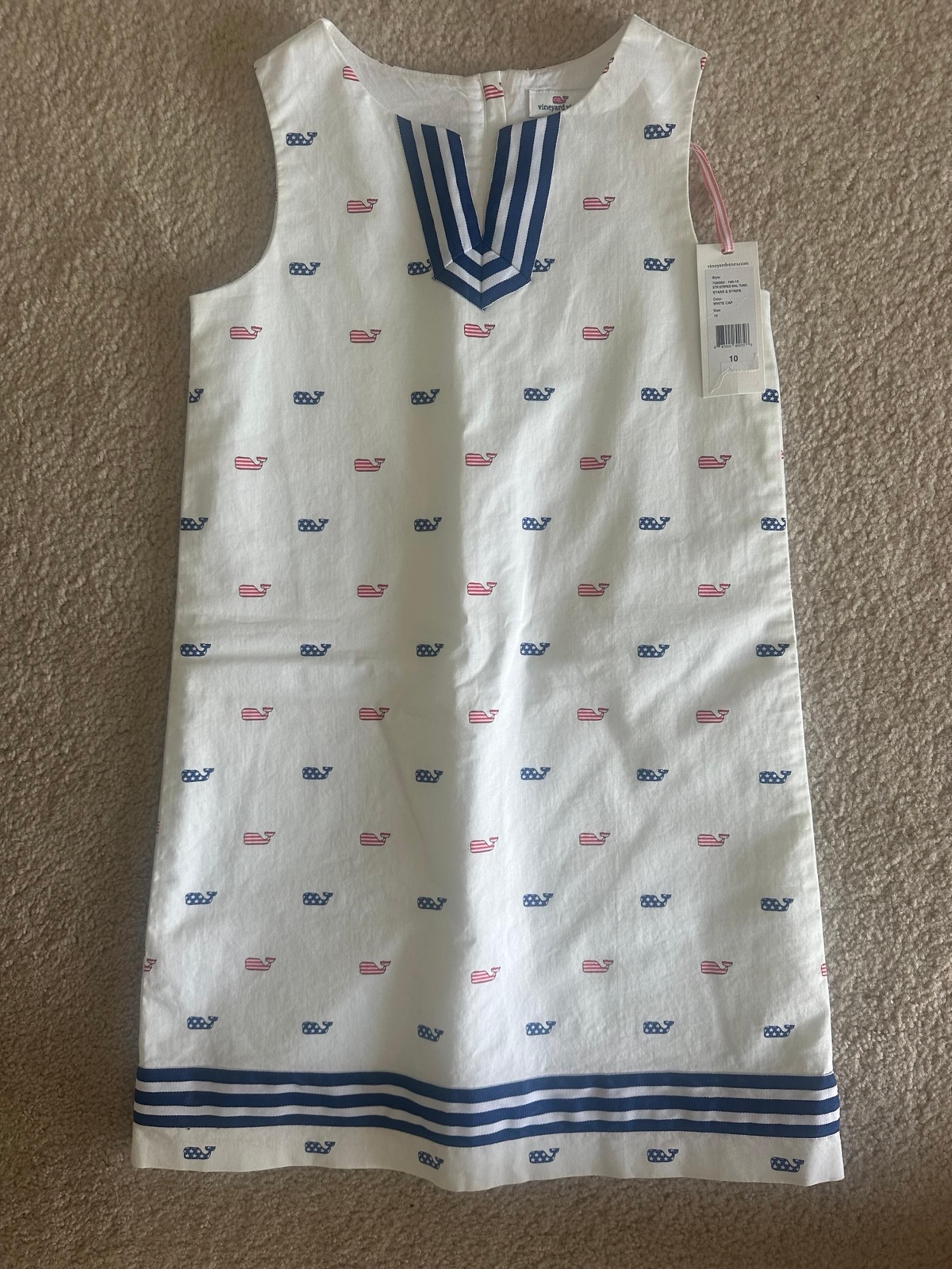 NWT Vineyard Vines American Flag Whales Shift Dress 4th of July Girls Size 10