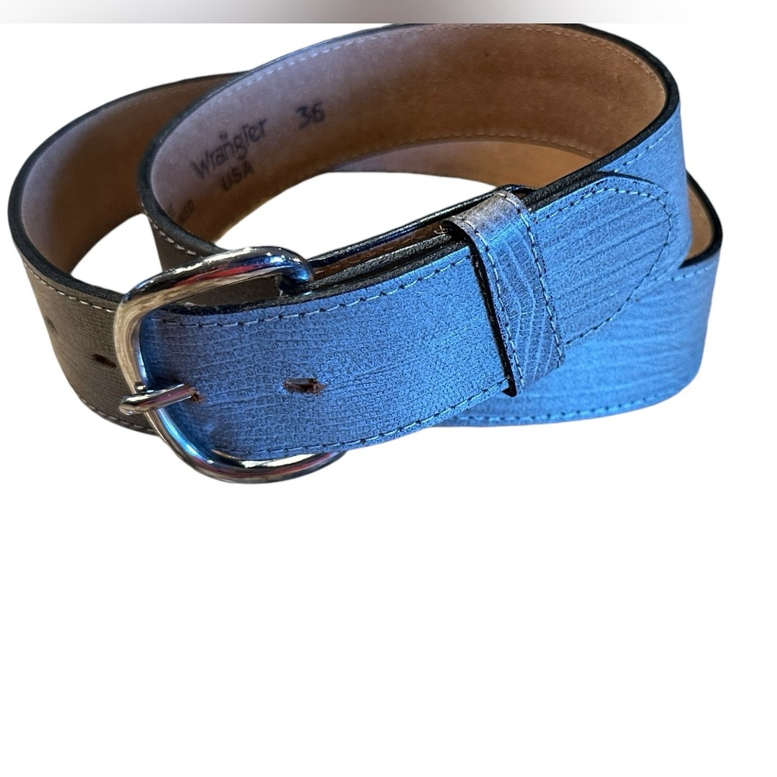 Wrangler USA Gray Leather Lizard Print Western Belt Mens Size 36