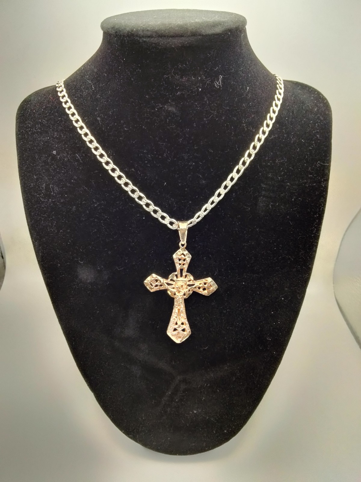 New Handmade Sterling Silver 925 Cuban Link Chain 25 inch 21.24g Taxco Cross