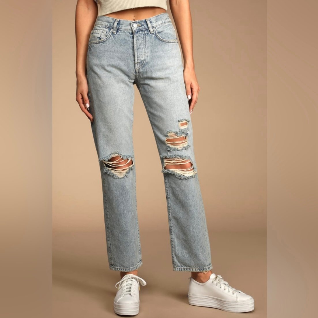 Free People Bren Light Wash High Rise Distressed Denim Boyfriend Jeans Sz 30