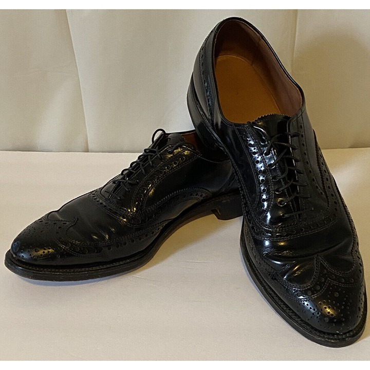 Allen Edmonds Lloyd Mens 9.5 A Narrow Black Leather Brogue Wingtip Oxford Shoes