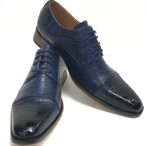 Amali Men's Navy Blue Dress Shoes Oxfords Crocodile Print Cap Toe Size 10