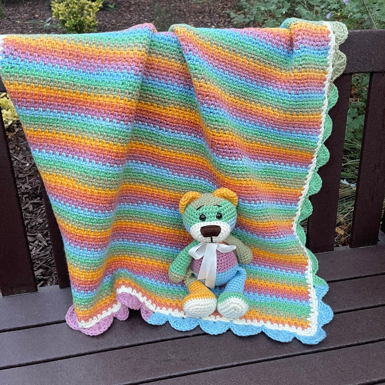 Baby Blanket and Teddy Bear set, crochet, handmade, gift for baby shower