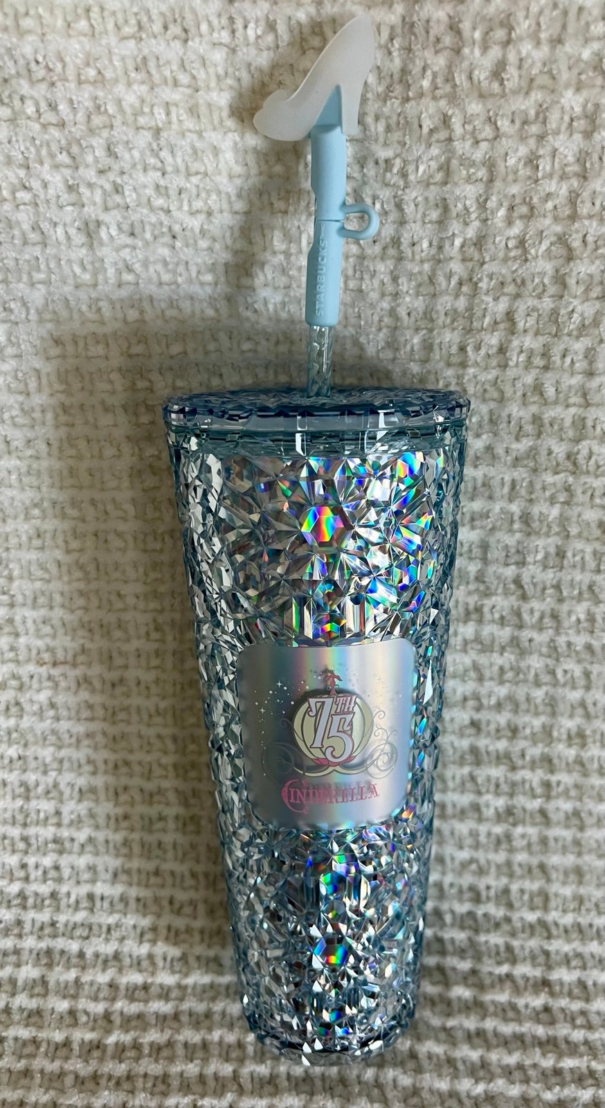 Disney Parks Cinderella 75th Anniversary Starbucks Tumbler Glass Slipper Straw