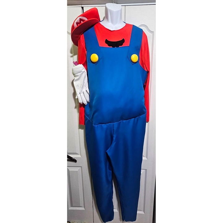 Super Mario Adult Costume with Plush Belly Halloween Nintendo Disguise Mens L/XL