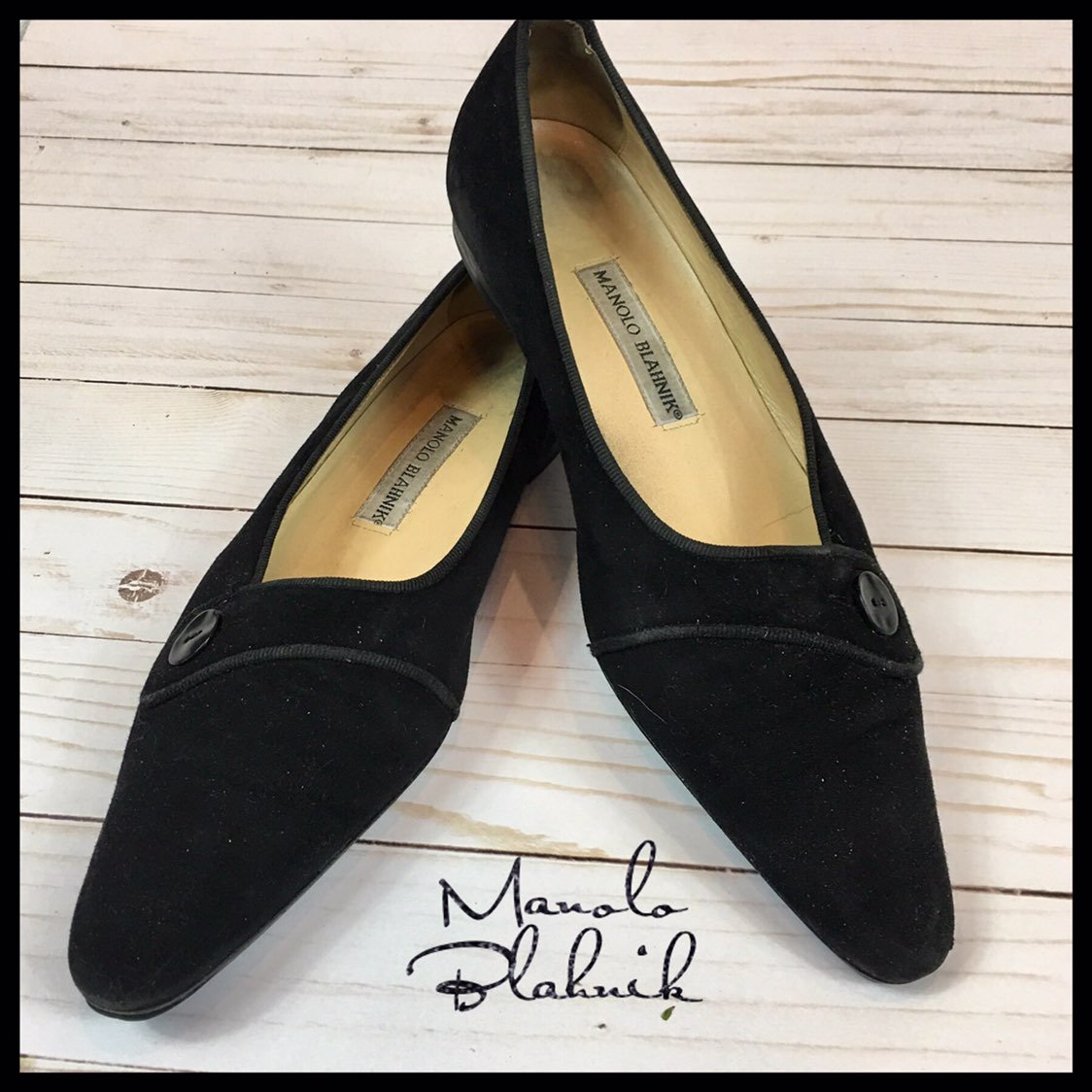 Manolo Blahnik Black Suede Flats Sz 8.5