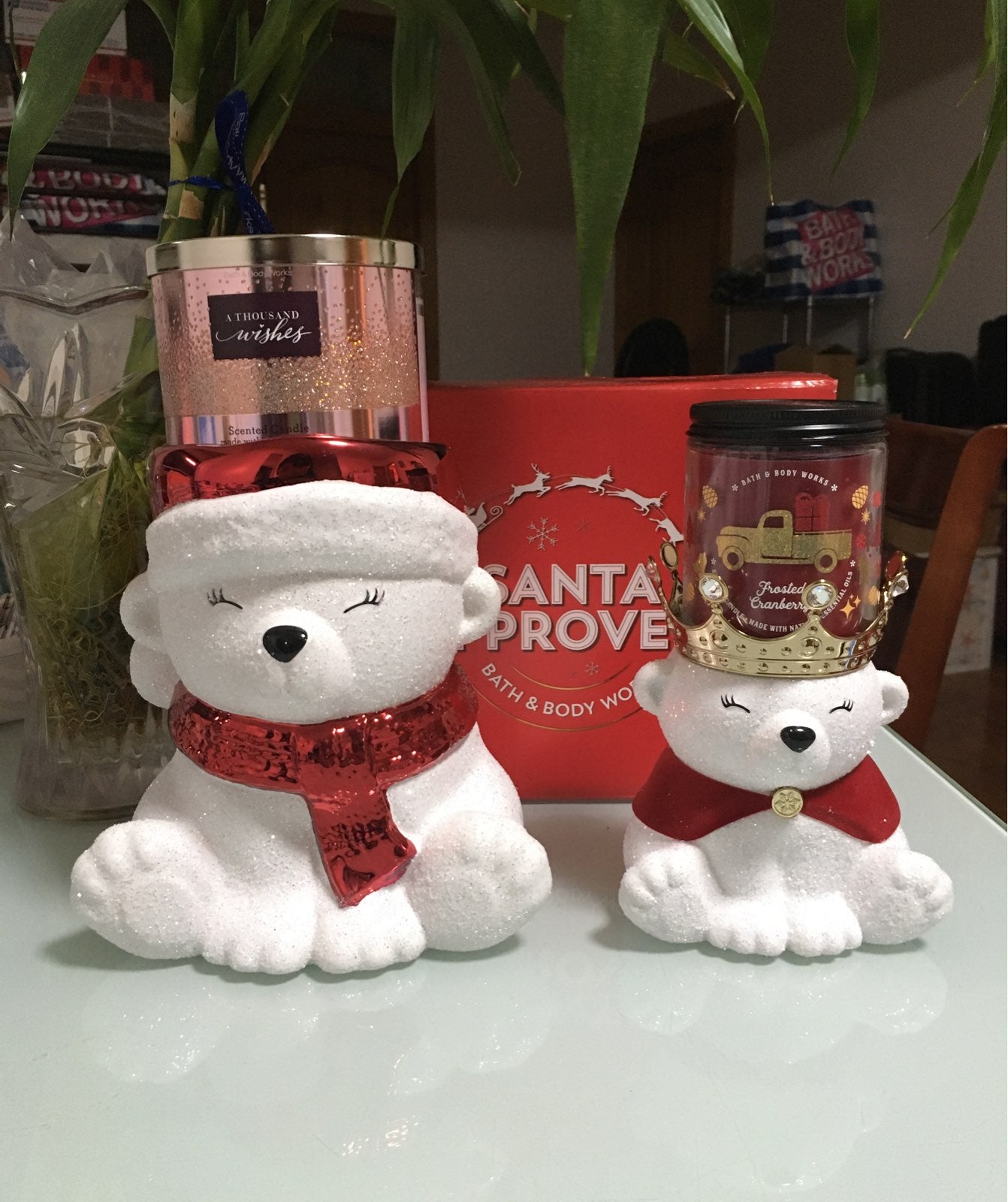 Santa polar bear 3 wick candle holder and Babie Polar Bear single wick candle ho