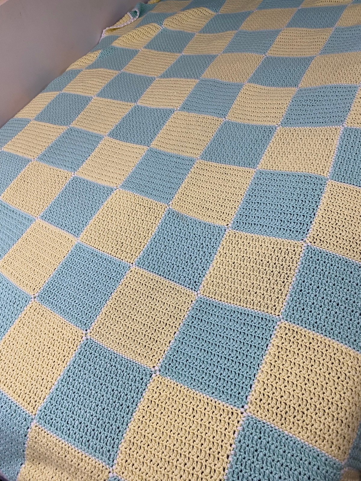 Large Teal & Yellow 6’ X 8 1/2’ Heavier Afghan Throw Blanket