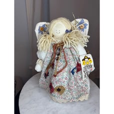 NWT Country Angel Doll Floral Dress Yarn Hair Button Accents Country Chic Decor