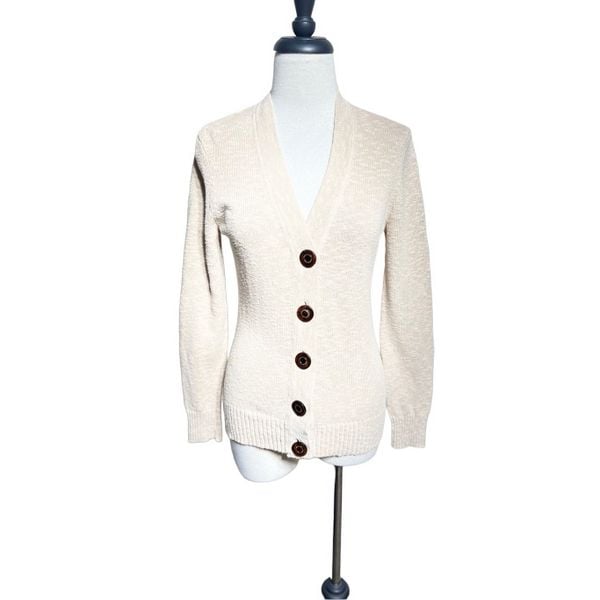 Tory Burch Tan Nubby Cardigan Sweater Linen Blend XSmall