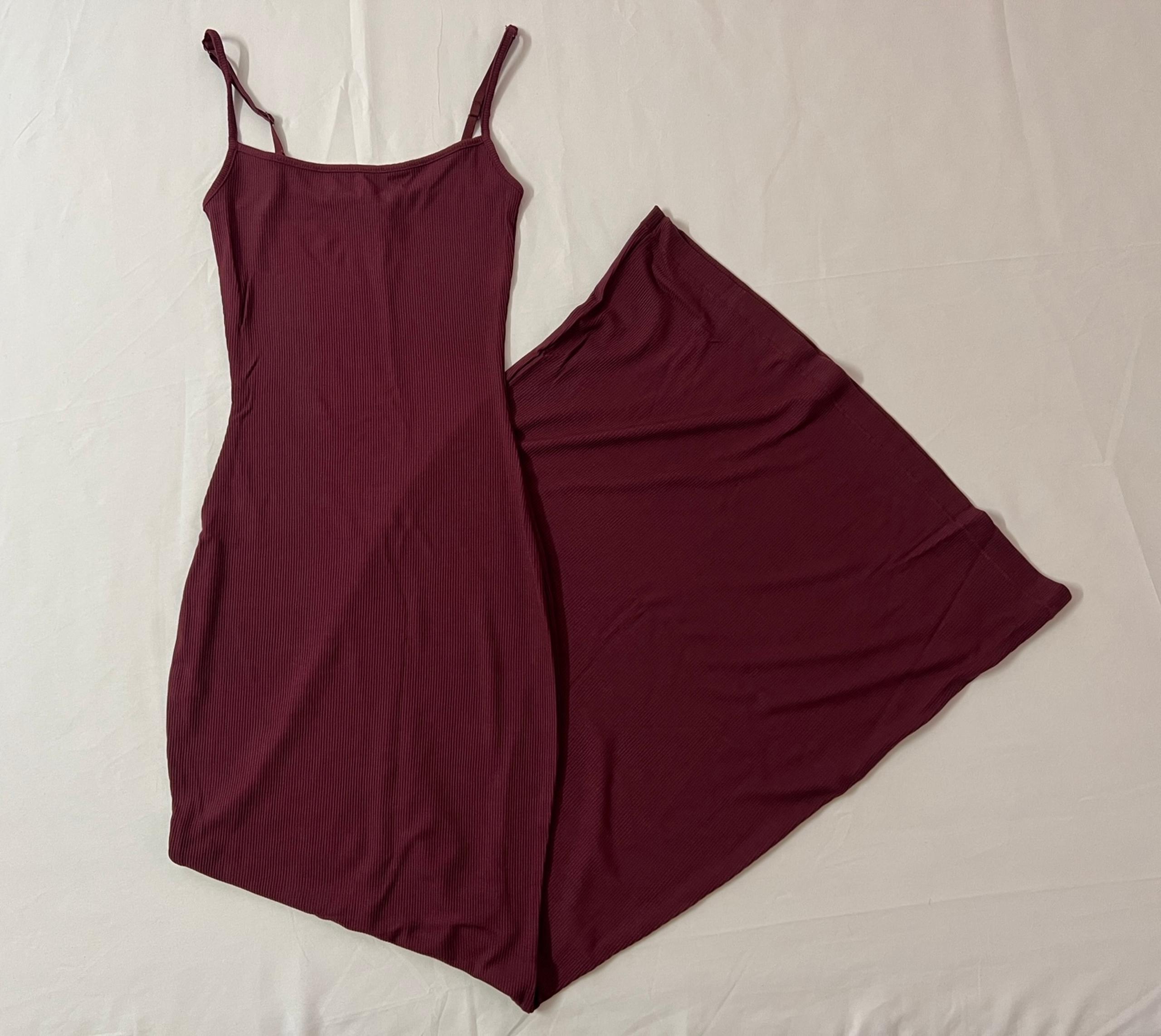 SKIMS Soft Lounge Ribbed Slip Long Maxi Red Dress Maroon Burgundy