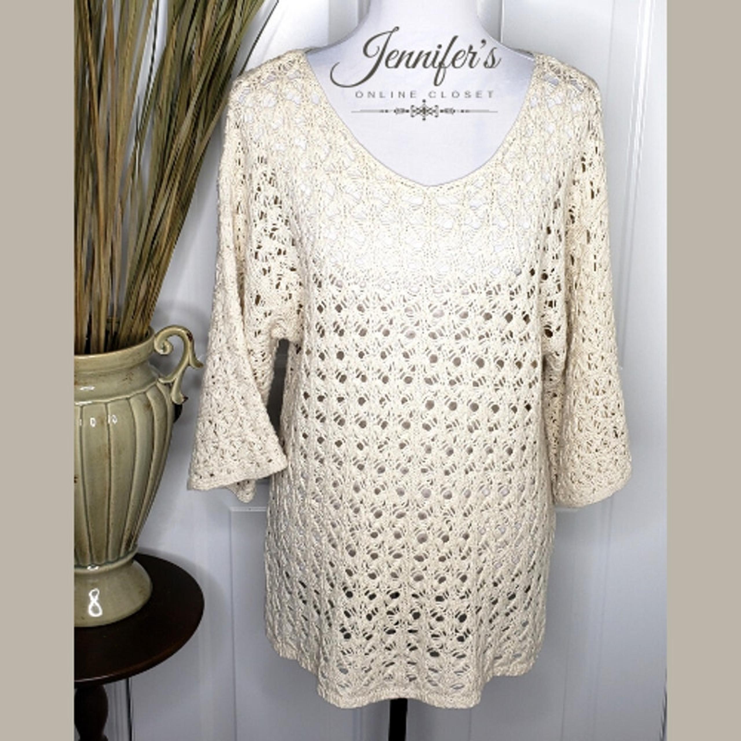 J. Jill Women's Cream Scoop Neck Open Weave Sweater Size Small