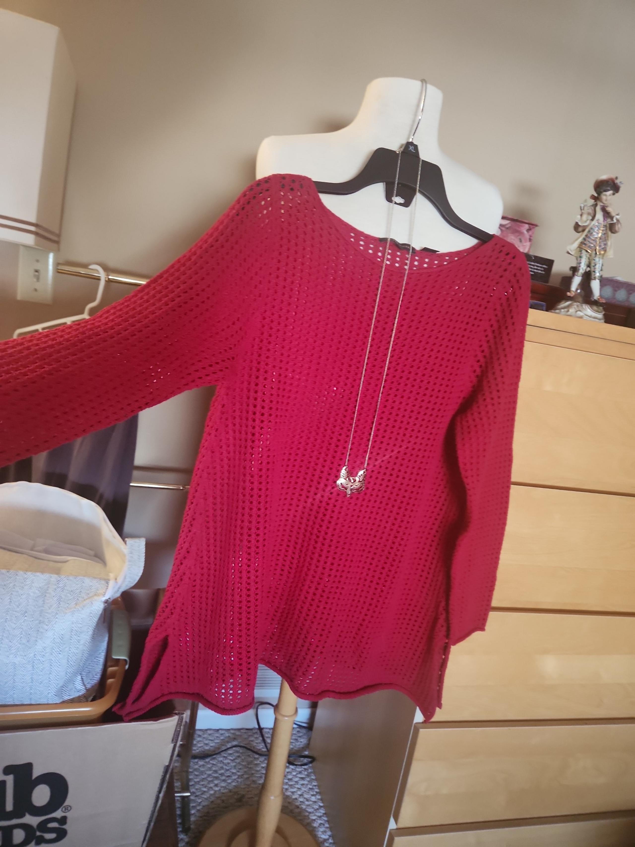 100% COTTON Red Open Cable Sweater