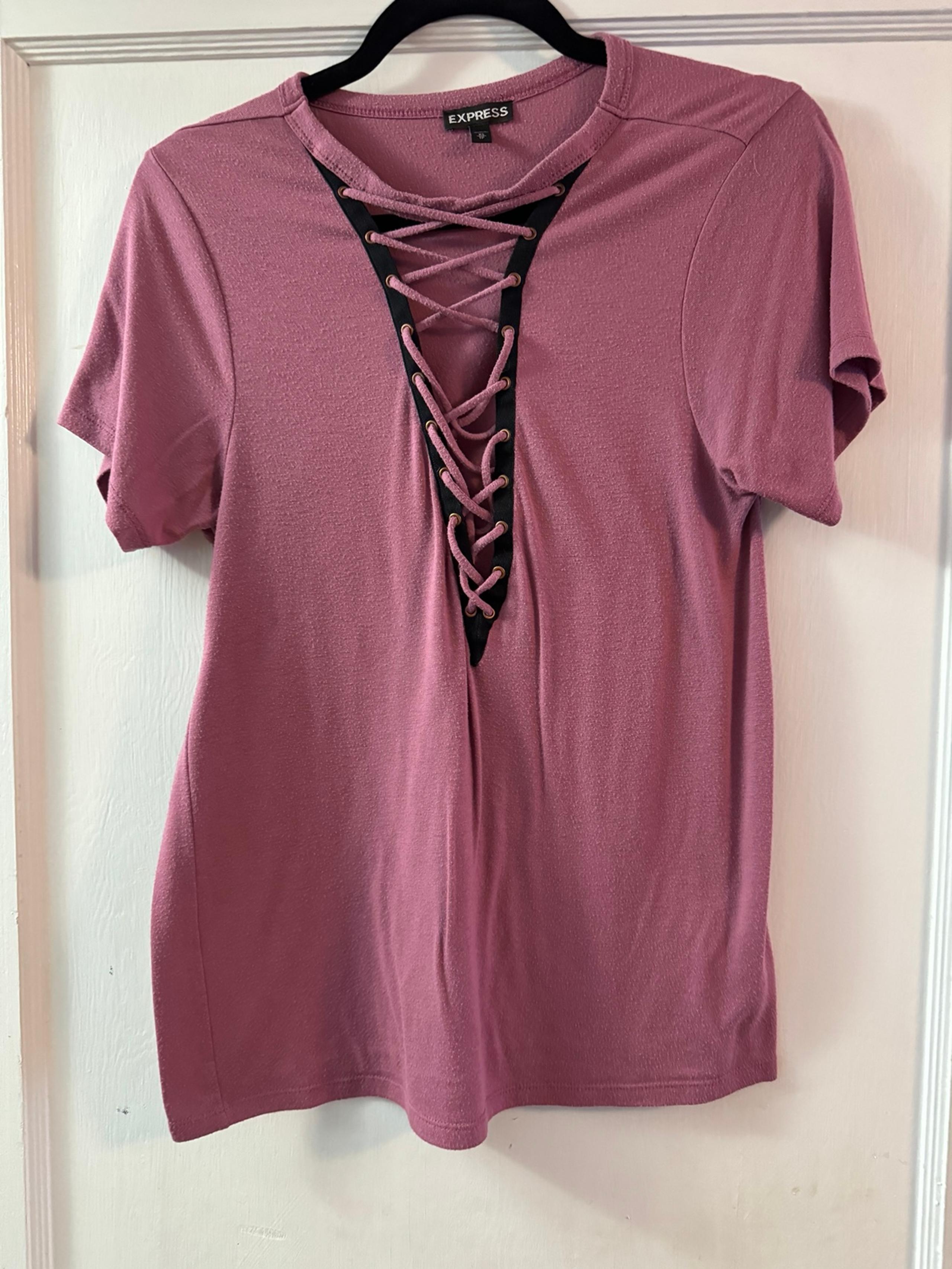 Women’s Express Lace-Up Women's Top Short Sleeve Shirt Size XS