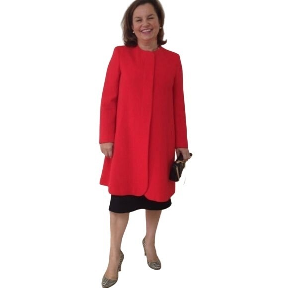 CAROLINA WILLIAMSON Wool Red Invisible Button Long Overcoat S Contemporary