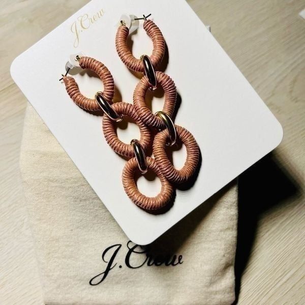 NWT J CREW Cotton raffia-wrapped chain earrings DARK BEECHWOOD