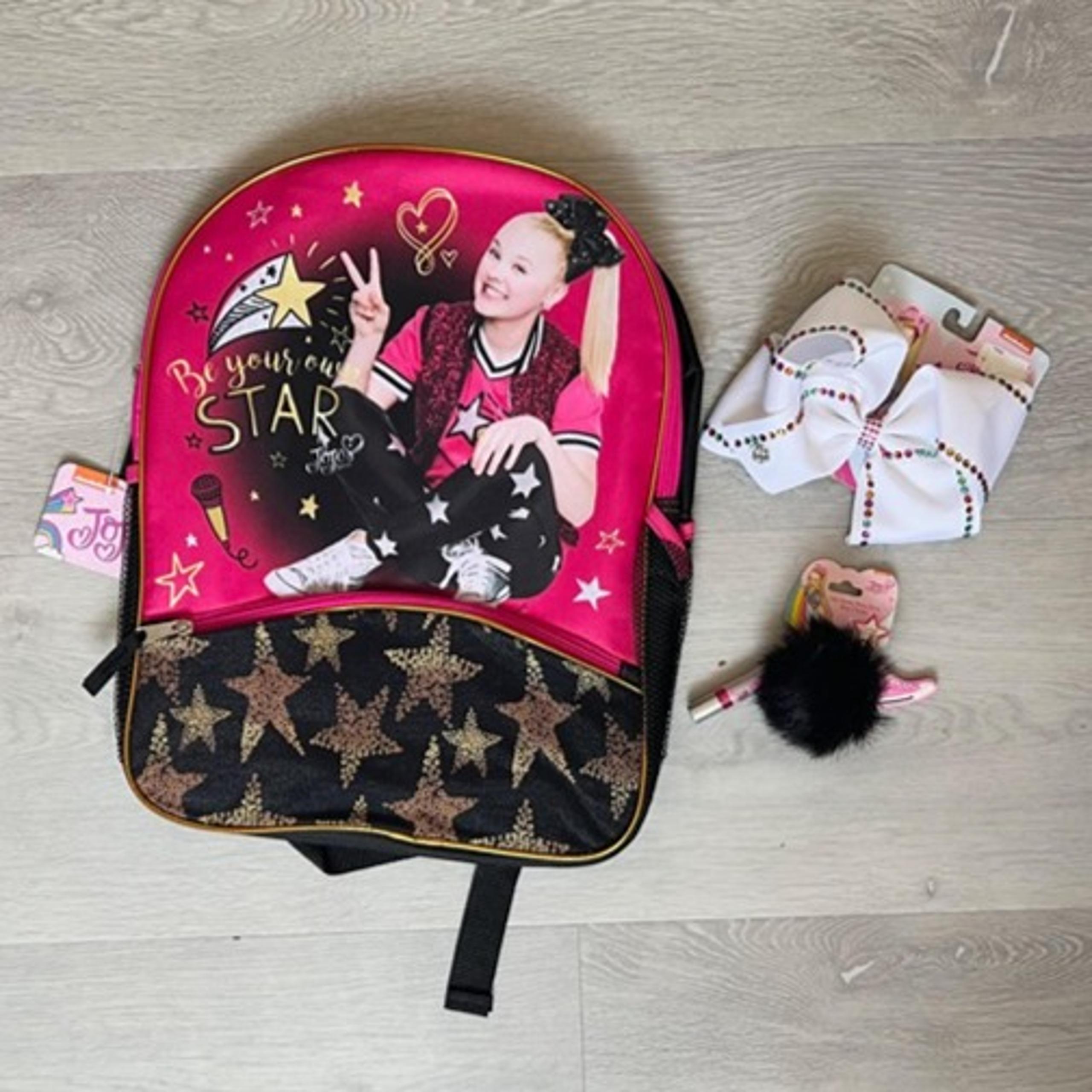 NEW Jojo Siwa school backpack bundle with bow, pom pom & lipgloss keychain