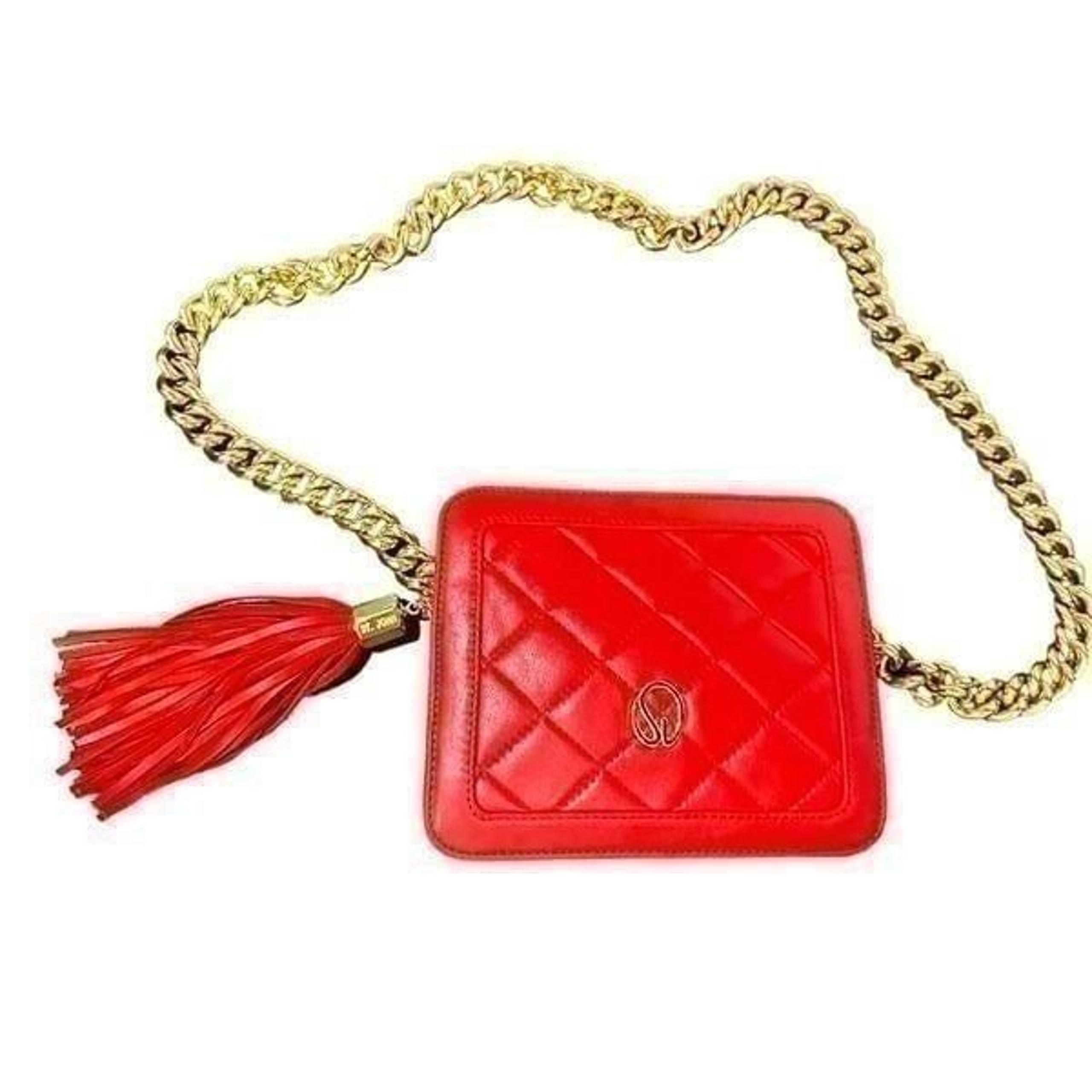 ST. JOHN Red Quilted Luxury Lamb Leather Gold Chain Strap Purse Bag NWOT