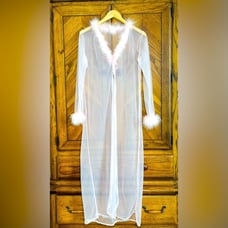 70’s Sheer Pink Nylon Marabou Feather Robe by Elegant Moments One Size
