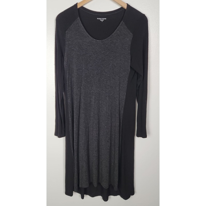 Eileen Fisher Women's Sz. M Grey/Blk Long Sleeve Midi Dress