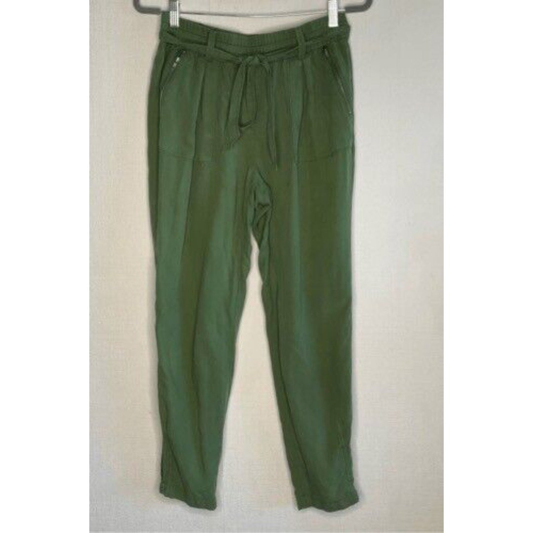 Sundance Melina Tie-Front Camping Travel Jogger Pants Women Size 6 Olive Green