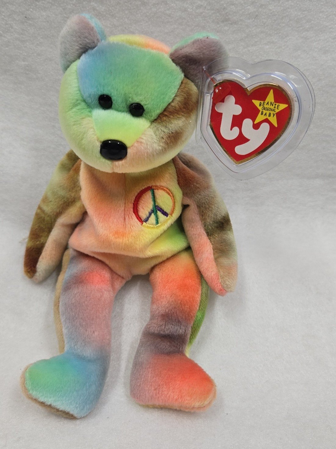 Ty beanie baby Peace bear 1996 Retired PE pellets MINT condition red stamp 115.D