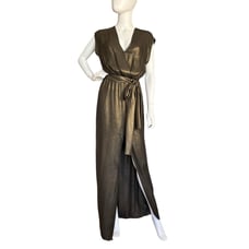 L’AGENCE Maxi Dress Size 4 Silk Liquid Bronze Metallic Front Slit Flowy Formal