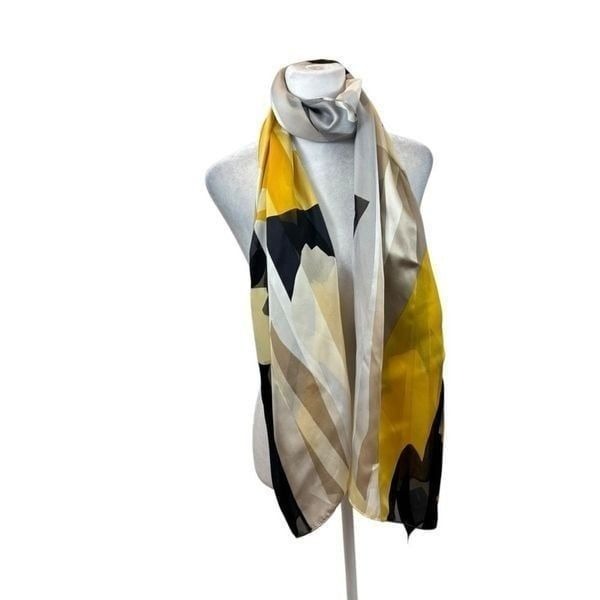 Ladies Abstract Print Long Scarf Yellow, Tan and Black
