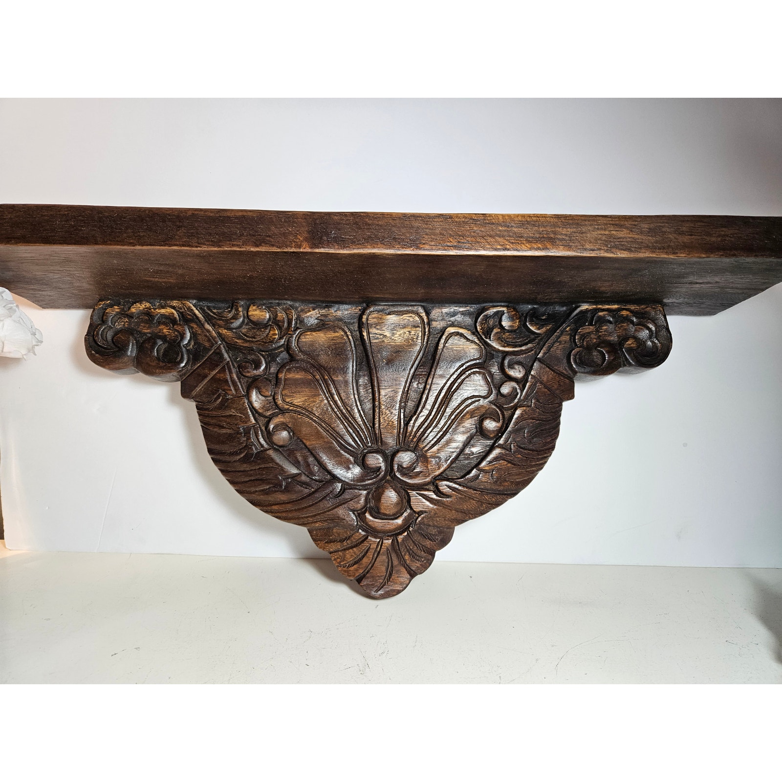 Solid Wood Carved Hanging Wall Shelf